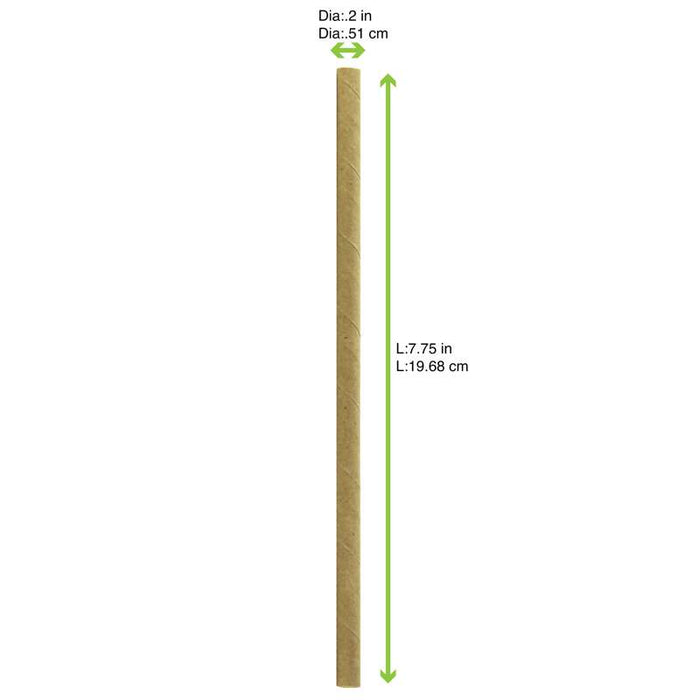 Paille en papier kraft brun emballée individuellement  H197mm-3000Pcs