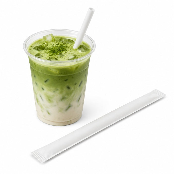 Paille biseautée blanche pour Bubble Tea - emballage individuel  H12mm-1960Pcs