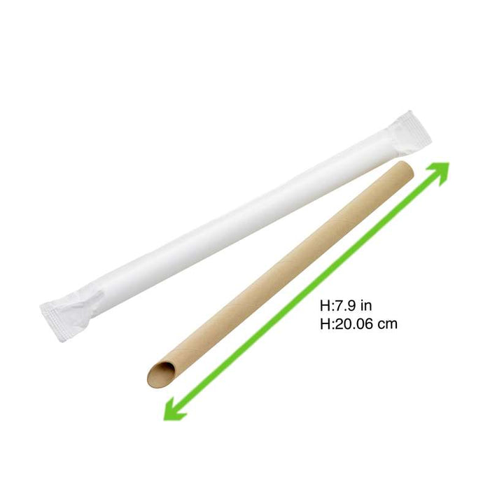 Paille biseautée Kraft pour Bubble Tea - emballage individuel  H200mm-3000Pcs