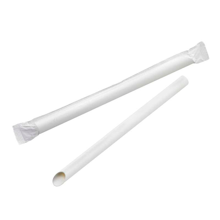 Paille bubble tea biseautée blanche emballée individuellement Ø12mm H200mm - 3000Pcs