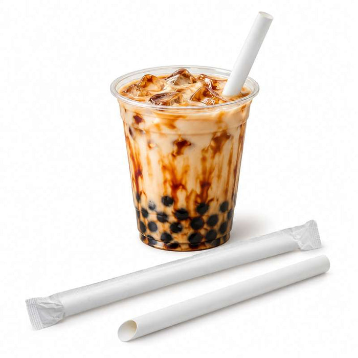 Paille bubble tea biseautée blanche emballée individuellement Ø12mm H200mm - 3000Pcs