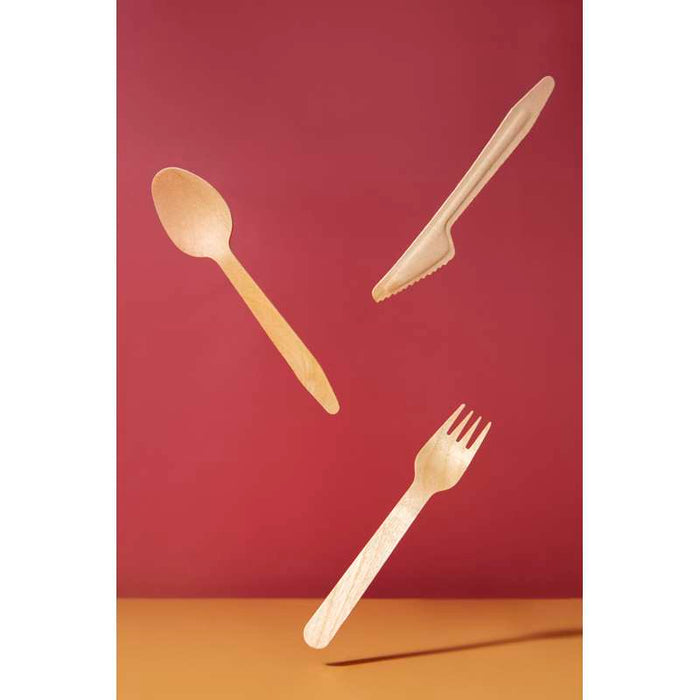 Kit couverts bois 3 / 1: couteau fourchette serviette, emballage kraft   H165mm-250Pcs