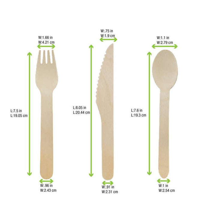 Kit couverts bois 3/1: couteau fourchette cuillère, emballage kraft  H165mm-250Pcs