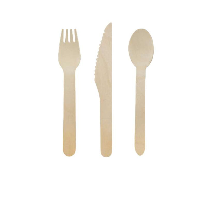 Kit couverts bois 3/1: couteau fourchette cuillère, emballage kraft  H165mm-250Pcs
