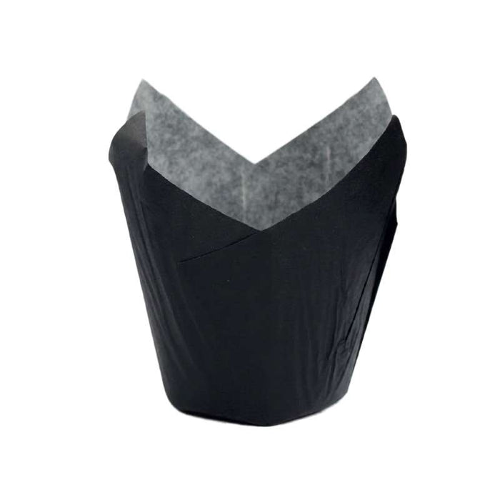 Caissette de cuisson forme tulipe en papier noir ingraissable   H60mm-1200Pcs