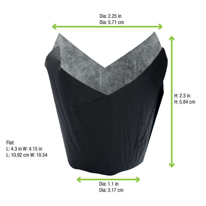 Caissette de cuisson forme tulipe en papier noir ingraissable   H60mm-1200Pcs