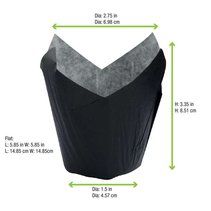 Caissette de cuisson forme tulipe en papier noir ingraissable   H80mm-1200Pcs