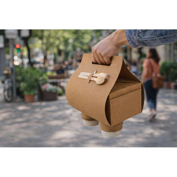 Support kraft 2 gobelets avec porte-paille 254x152mm H228mm - 200Pcs