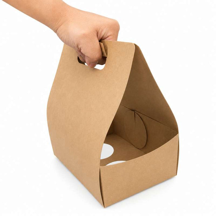 Support kraft 2 gobelets avec porte-paille 254x152mm H228mm - 200Pcs