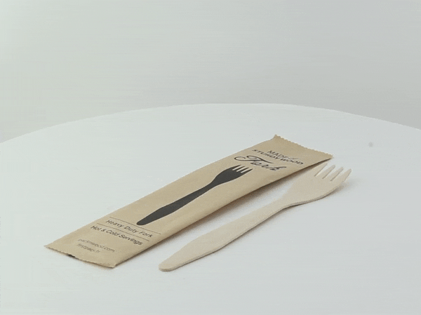 "Hercule" Fourchette en bois, emballage papier kraft  H185mm-500Pcs