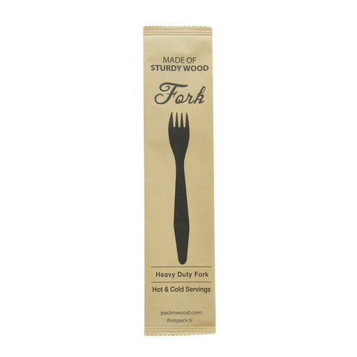 "Hercule" Fourchette en bois, emballage papier kraft  H185mm-500Pcs