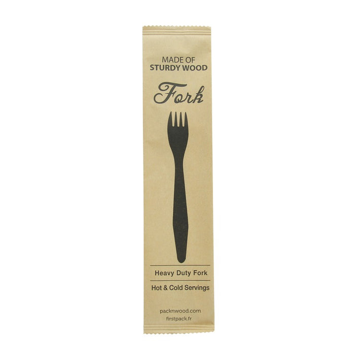 "Hercule" Fourchette en bois, emballage papier kraft  H185mm-500Pcs