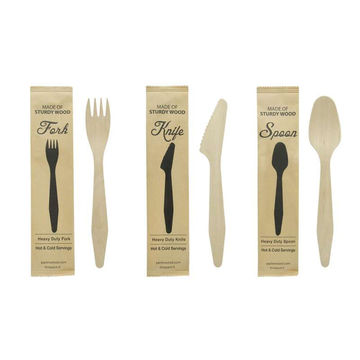 "Hercule" Fourchette en bois, emballage papier kraft  H185mm-500Pcs