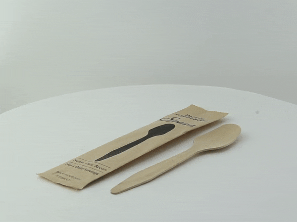 "Hercule" Cuillère en bois, emballage papier kraft  H185mm-500Pcs