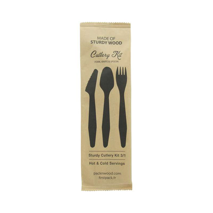 Hercule Kit couverts bois 3 / 1: couteau fourchette cuillère emballage kraft   H185mm-250Pcs