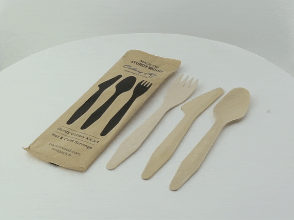 Hercule Kit couverts bois 3 / 1: couteau fourchette cuillère emballage kraft   H185mm-250Pcs