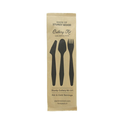 Hercule Kit couverts bois 3 / 1: couteau fourchette cuillère emballage kraft   H185mm-250Pcs
