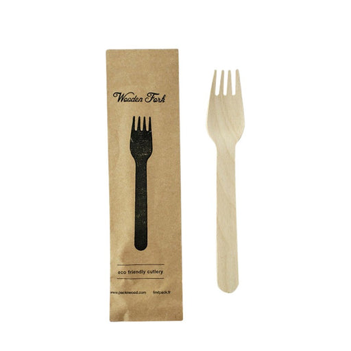 Fourchette en bois, emballage papier kraft   H158mm-500Pcs