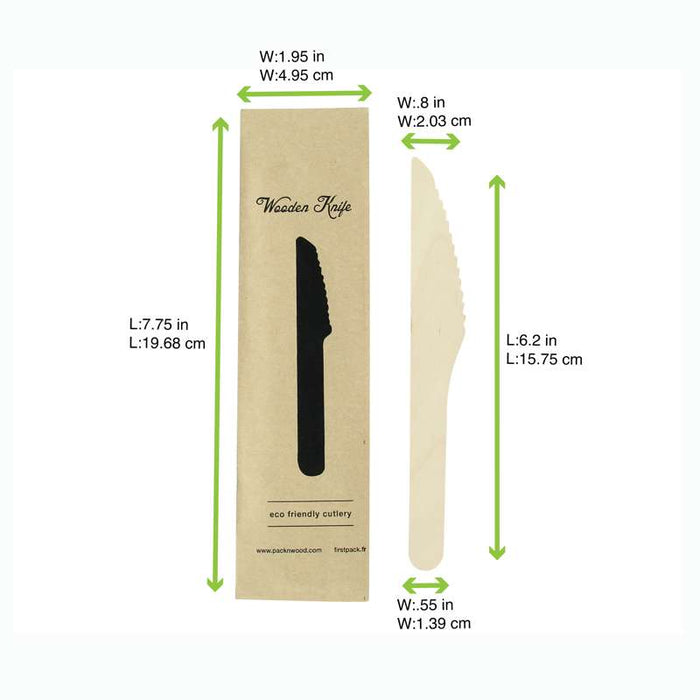 Couteau en bois sous sachet individuel 165mm - 500Pcs