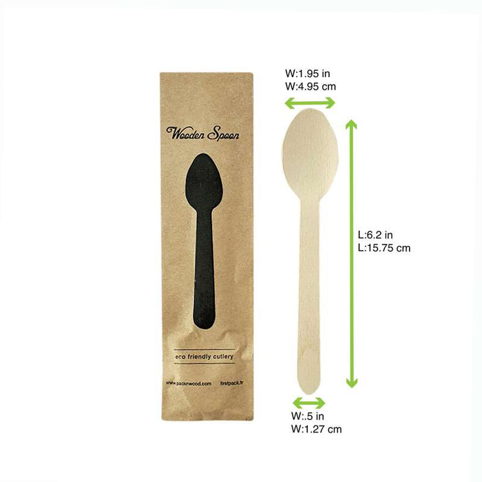 Cuillère en bois, emballage papier kraft   H160mm-500Pcs