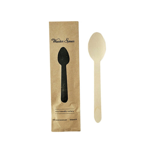 Cuillère en bois, emballage papier kraft   H160mm-500Pcs