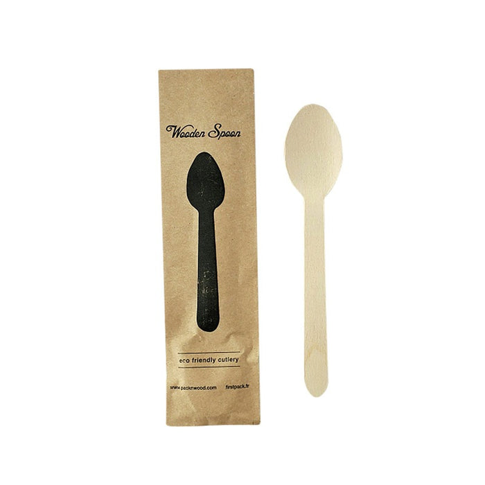 Cuillère en bois, emballage papier kraft   H160mm-500Pcs