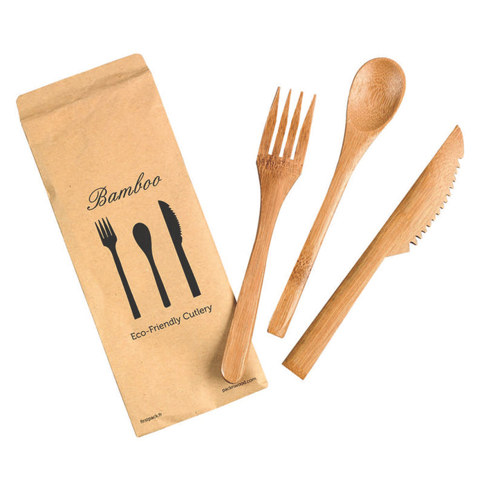 Kit Couverts Bambou 3/1 Emballage Kraft  160-250Pcs