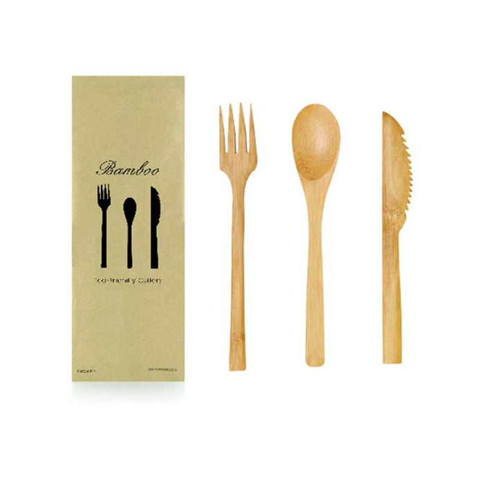 Set de couverts en bambou 3 en 1 sous sachet kraft 160mm - 250Pcs