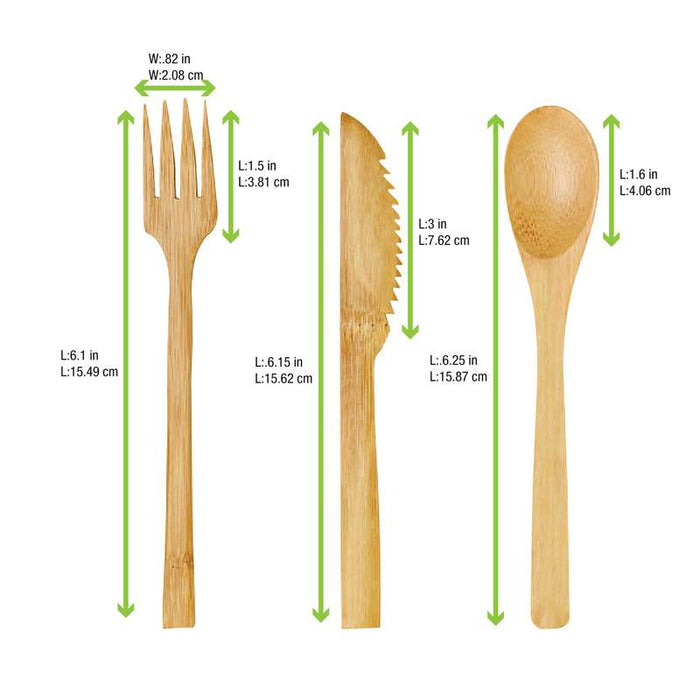 Set de couverts en bambou 3 en 1 sous sachet kraft 160mm - 250Pcs