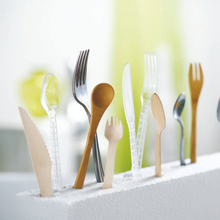 Set de couverts en bambou 3 en 1 sous sachet transparent 160mm - 250Pcs