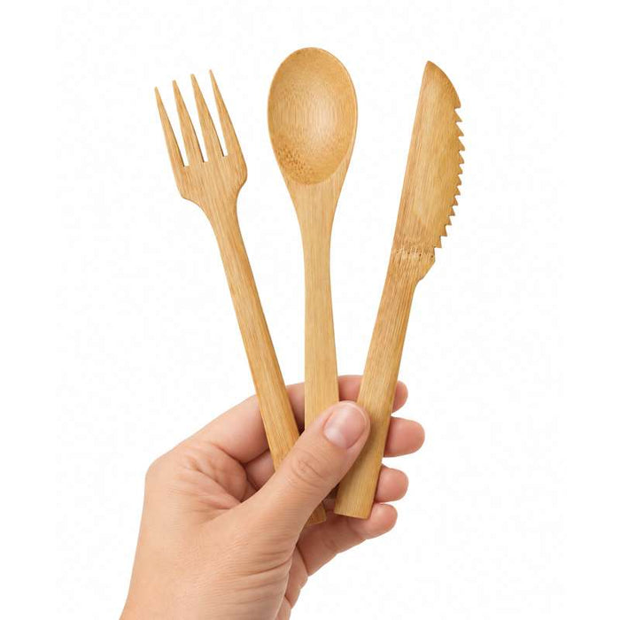 Set de couverts en bambou 3 en 1 sous sachet transparent 160mm - 250Pcs