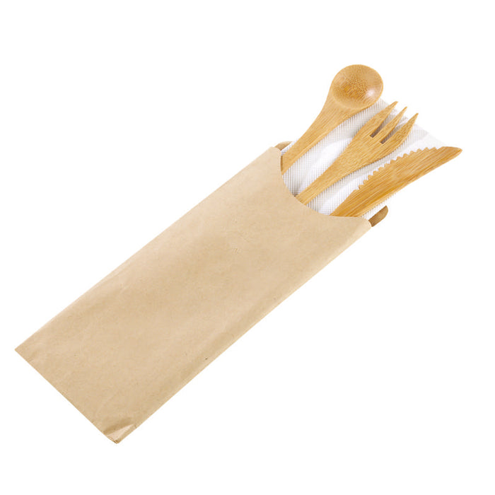 Kit couverts bambou 4/1 "Bambi", emballage kraft   H160mm-250Pcs