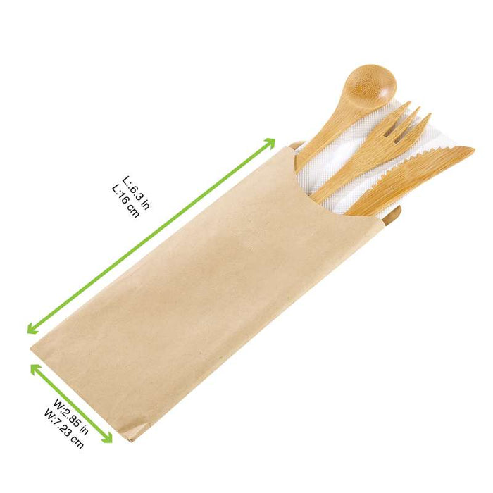 Kit couverts bambou 4/1 "Bambi", emballage kraft   H160mm-250Pcs