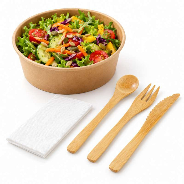 Kit couverts bambou 4/1 "Bambi", emballage kraft   H160mm-250Pcs