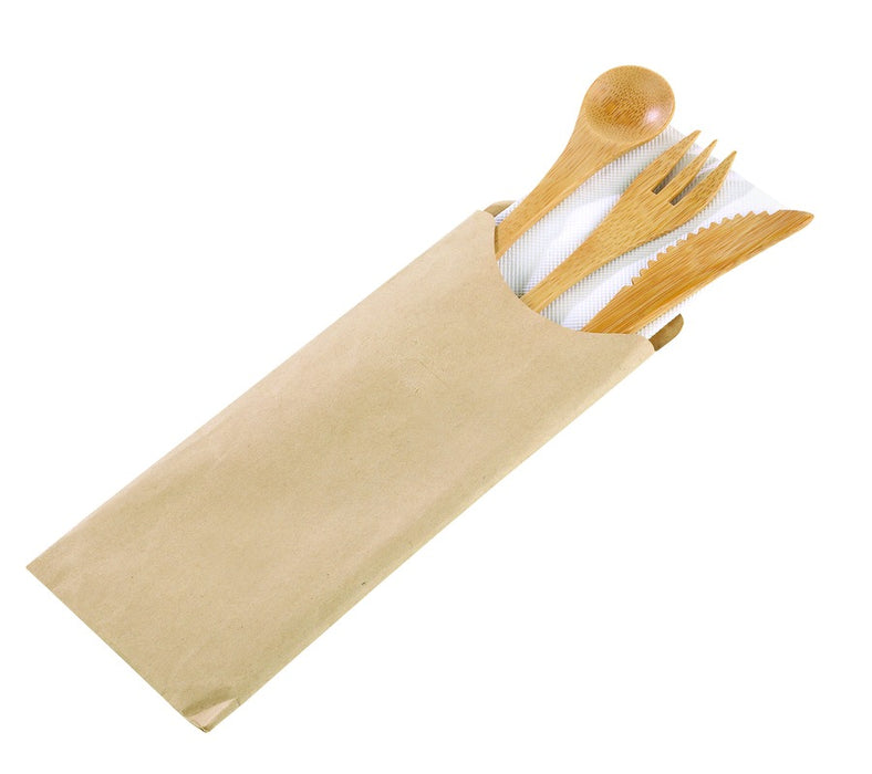 Kit couverts bambou 4/1 "Bambi", emballage kraft   H160mm-250Pcs