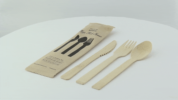 Kit couverts bambou "Anji" 3/1: couteau fourchette cuillère, emballage kraft  H170mm-100Pcs