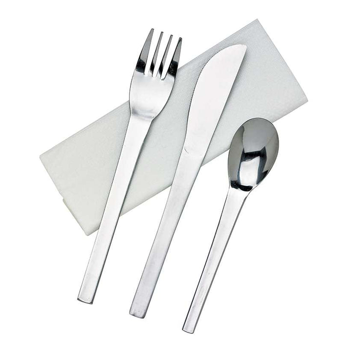 Kit couverts inox 4 en 1: couteau fourchette cuillère serviette   H160mm-50Pcs