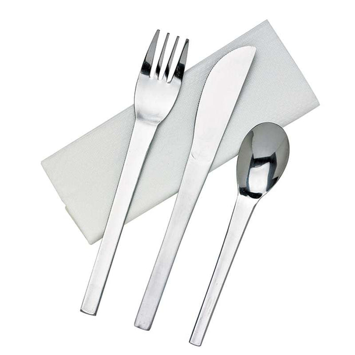 Kit couverts inox 4 en 1: couteau fourchette cuillère serviette   H160mm-50Pcs