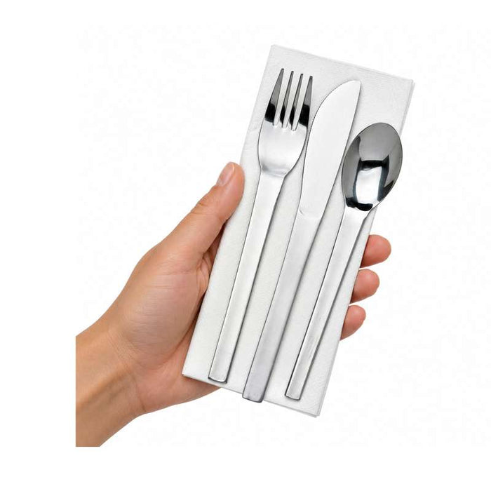 Kit couverts inox 4 en 1: couteau fourchette cuillère serviette   H160mm-50Pcs