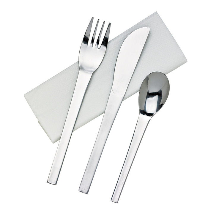 Kit couverts inox 4 en 1: couteau fourchette cuillère serviette   H160mm-50Pcs