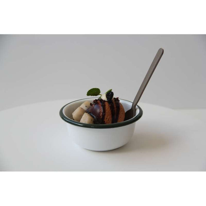 Bol Enamel blanc en acier émaillé  à bord plat et vert   H50mm 300ml-12Pcs