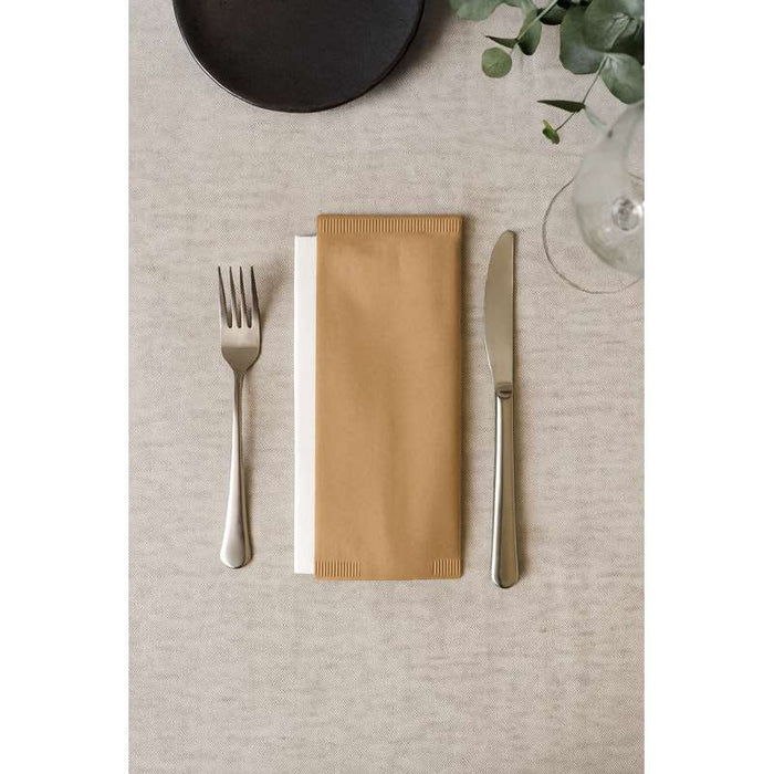 Pochette papier beige pour couverts avec serviette blanche  110x250mm-500Pcs