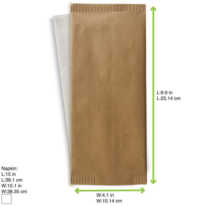 Pochette papier beige pour couverts avec serviette blanche  110x250mm-500Pcs