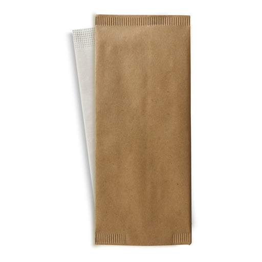 Pochette papier beige pour couverts avec serviette blanche  110x250mm-500Pcs