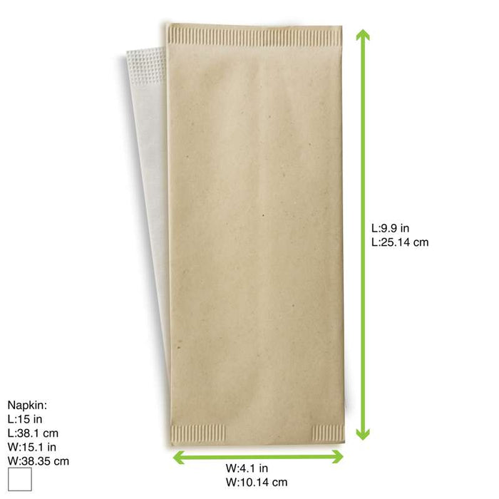 Pochette papier crème pour couverts avec serviette blanche  110x250mm-500Pcs