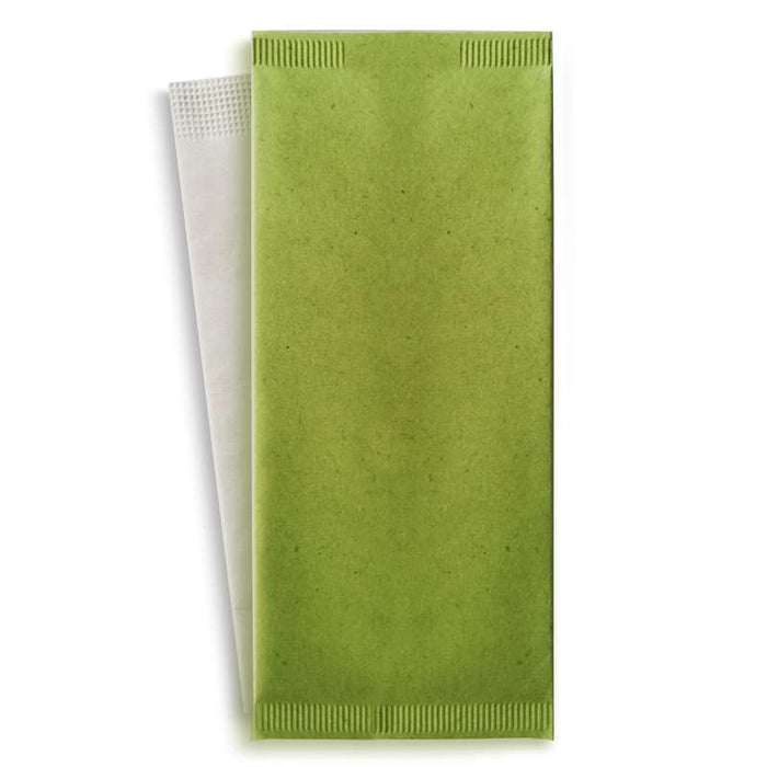Pochette papier vert pour couverts avec serviette blanche  110x250mm-500Pcs