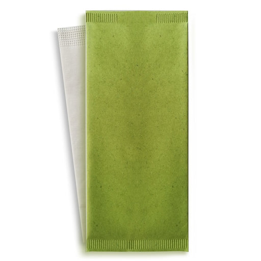 Pochette papier vert pour couverts avec serviette blanche  110x250mm-500Pcs