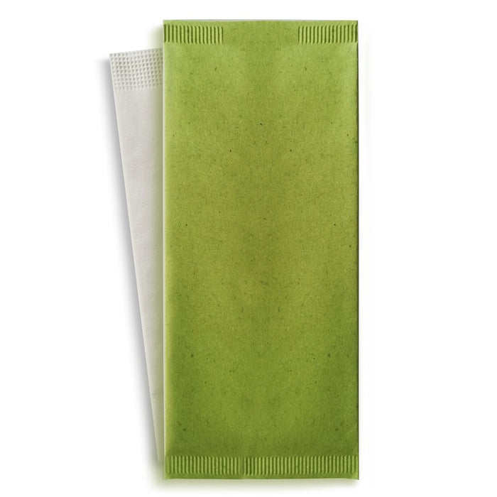Pochette papier vert pour couverts avec serviette blanche  110x250mm-500Pcs