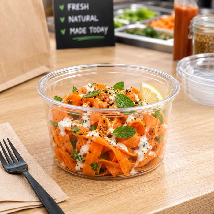 Pot rond "Deli" transparent en PET "Éclat" Ø117mm H78mm 525ml - 500Pcs