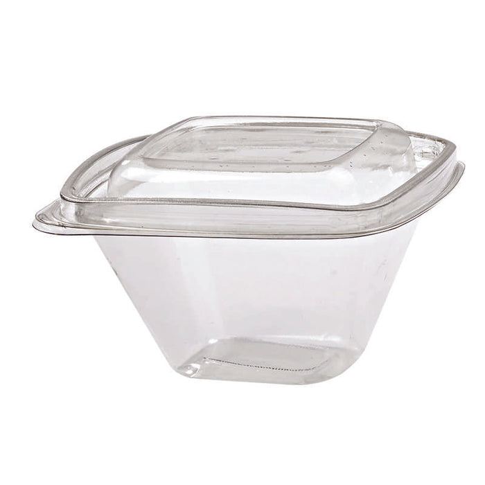 Pot Deli carré PET transparent avec couvercle  128x128mm H70mm 375ml - 100Pcs